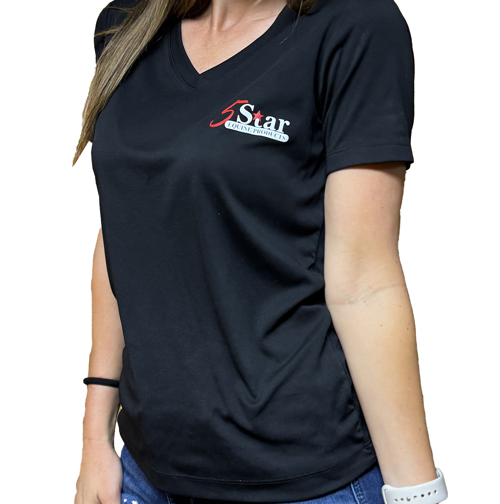 5 Star Black V-Neck Jersey T-shirt - 1