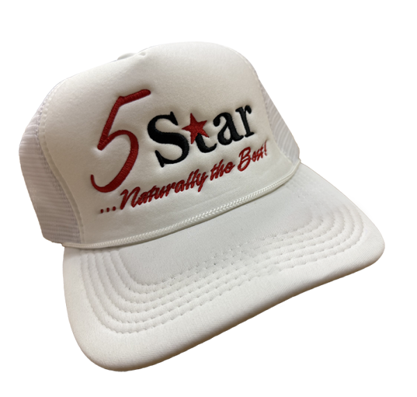 5 Star Embroidery Logo Cap - White