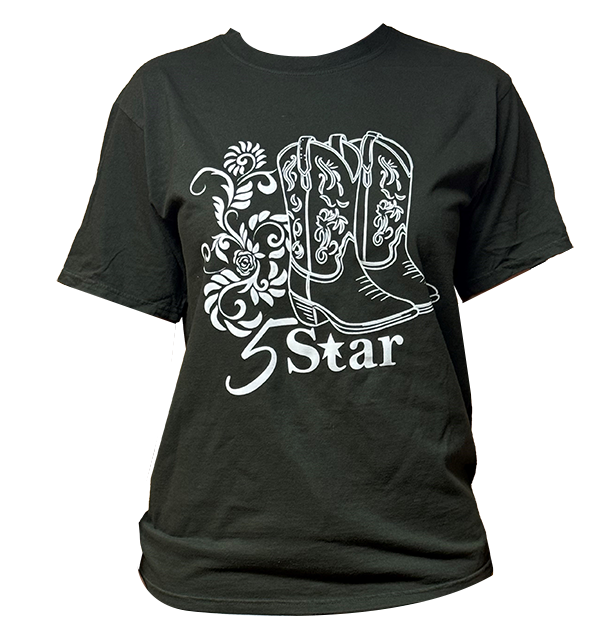 5 Star Reactive Black Cowgirl Boots T-shirt - 1