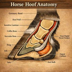 Horse hoof anatomy diagram showing key hoof structures