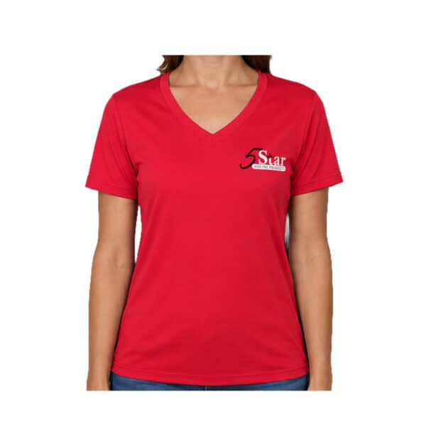 5 Star Red Performance V-Neck T-Shirt